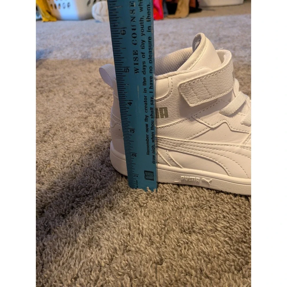 Puma Rebound Joy Kids White High Top Sneakers 374688-07 Size 2C